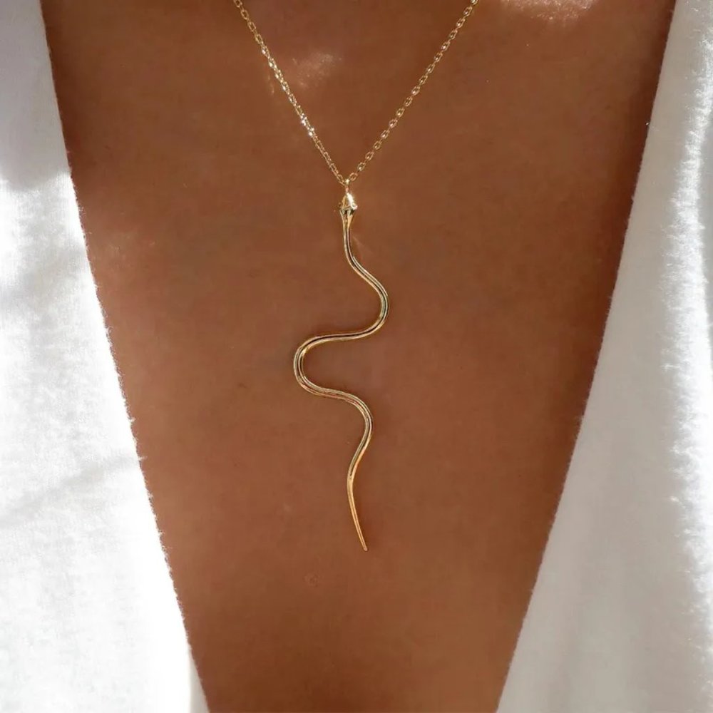 Dainty Golden Snake / Serpentine Necklace - 20" Long